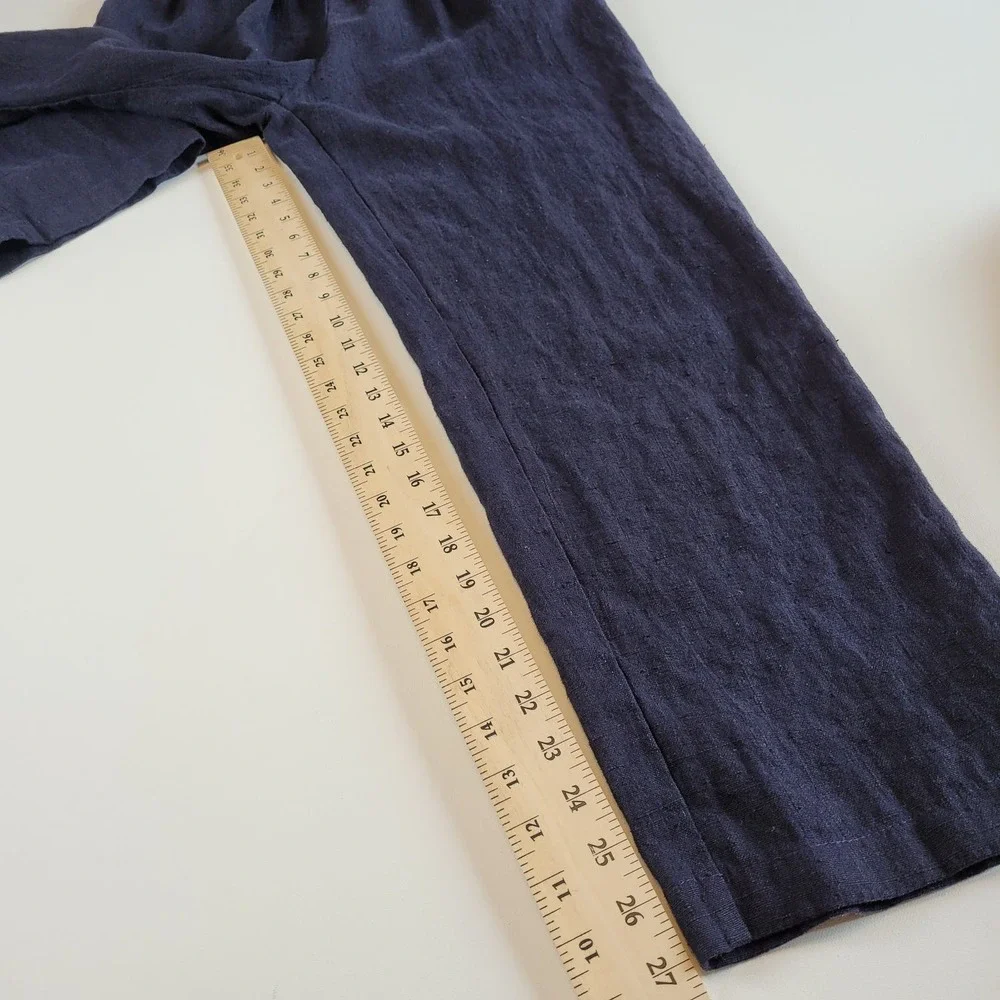 Garson Linen Pant Suit Set Size XS Blue and Cream Elastic Waist Button Top VTG - Picture 4 of 13